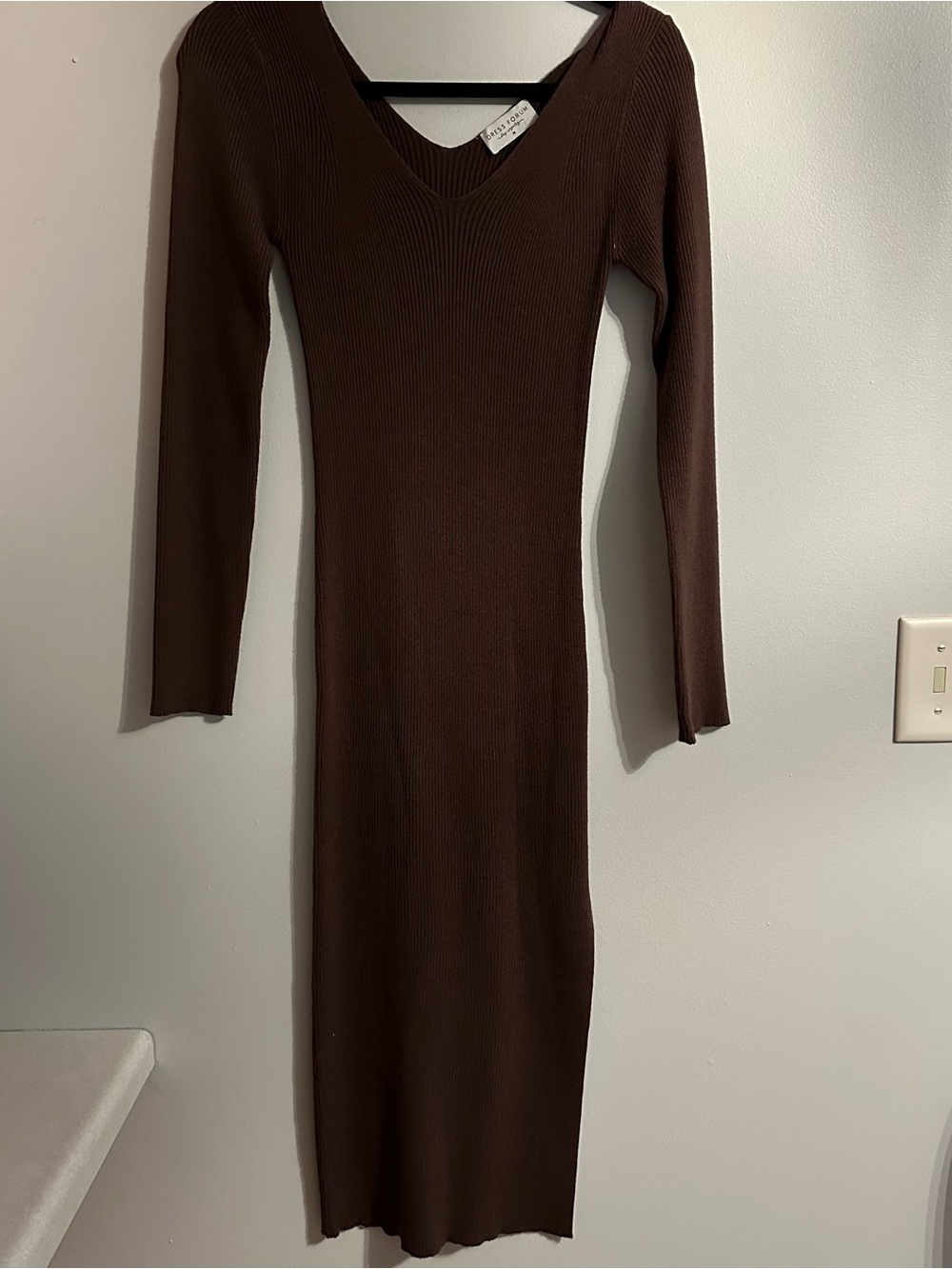 DRESS FORUM RIBBED BROWN SWEATER DRESS